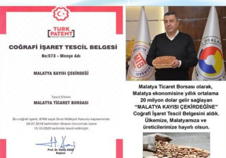 Kayısı Çekirdeğine Coğrafi İşaret Belgesi alındı